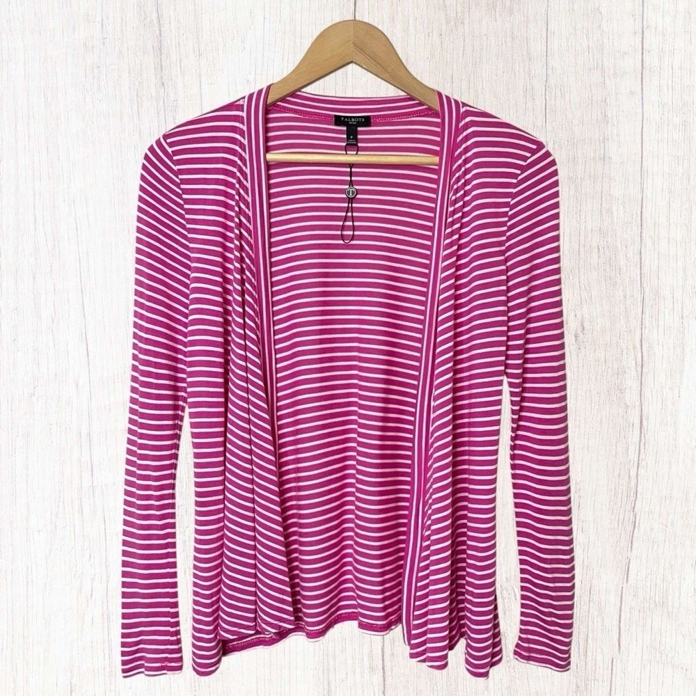 NWT TALBOTS‎ Striped Open-Front Lightweight Stretch Knit Cardigan, Petite